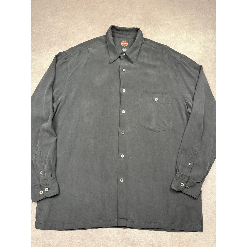 Harley-Davidson Tori Richard Mens XL Black 100% Silk Herringbone Button Up Shirt